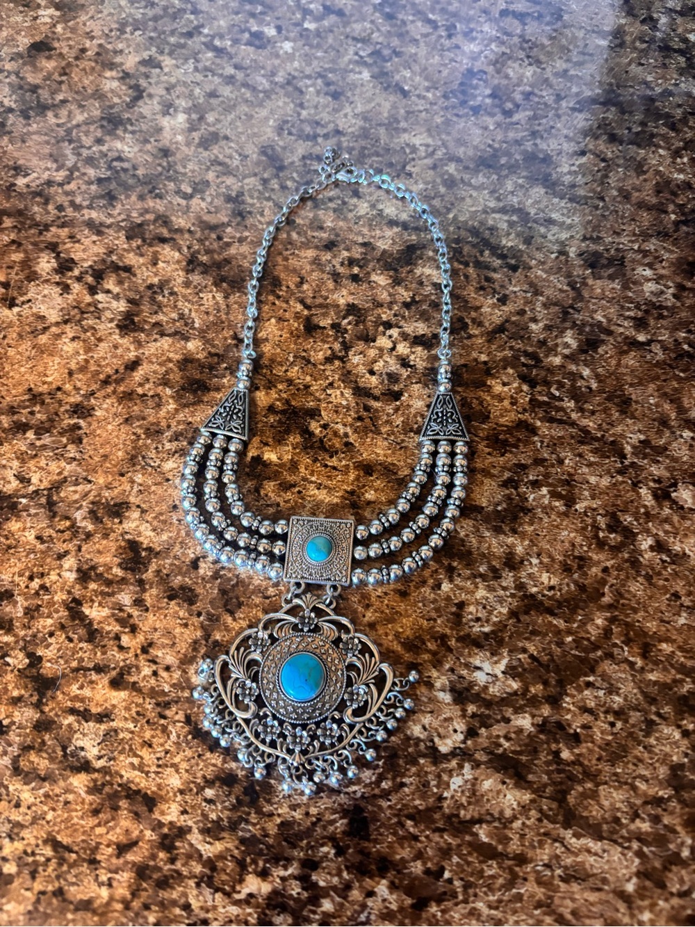 Bohemian Turquoise Accent Silver Statement Necklace